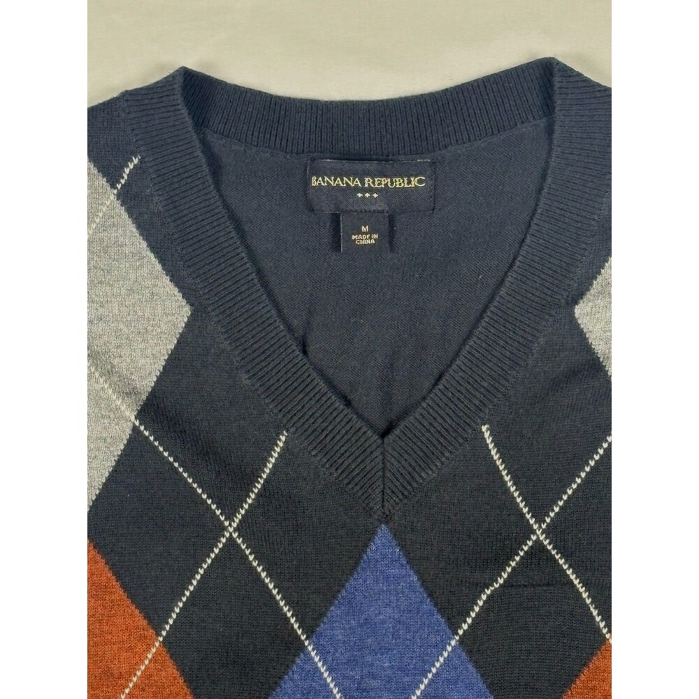 Banana Republic Men's M Argyle Sweater Vest Navy Green Blue Preppy Fall 2009 - Picture 4 of 16